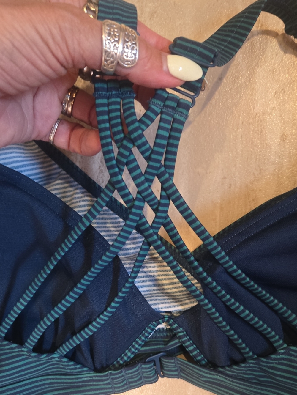 Prana Blue/Green Strappy Back Bikini Top - Picture 5 of 9